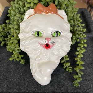 Vintage Ceramic Hand Painted Persian Cat hanging vase/incense holder